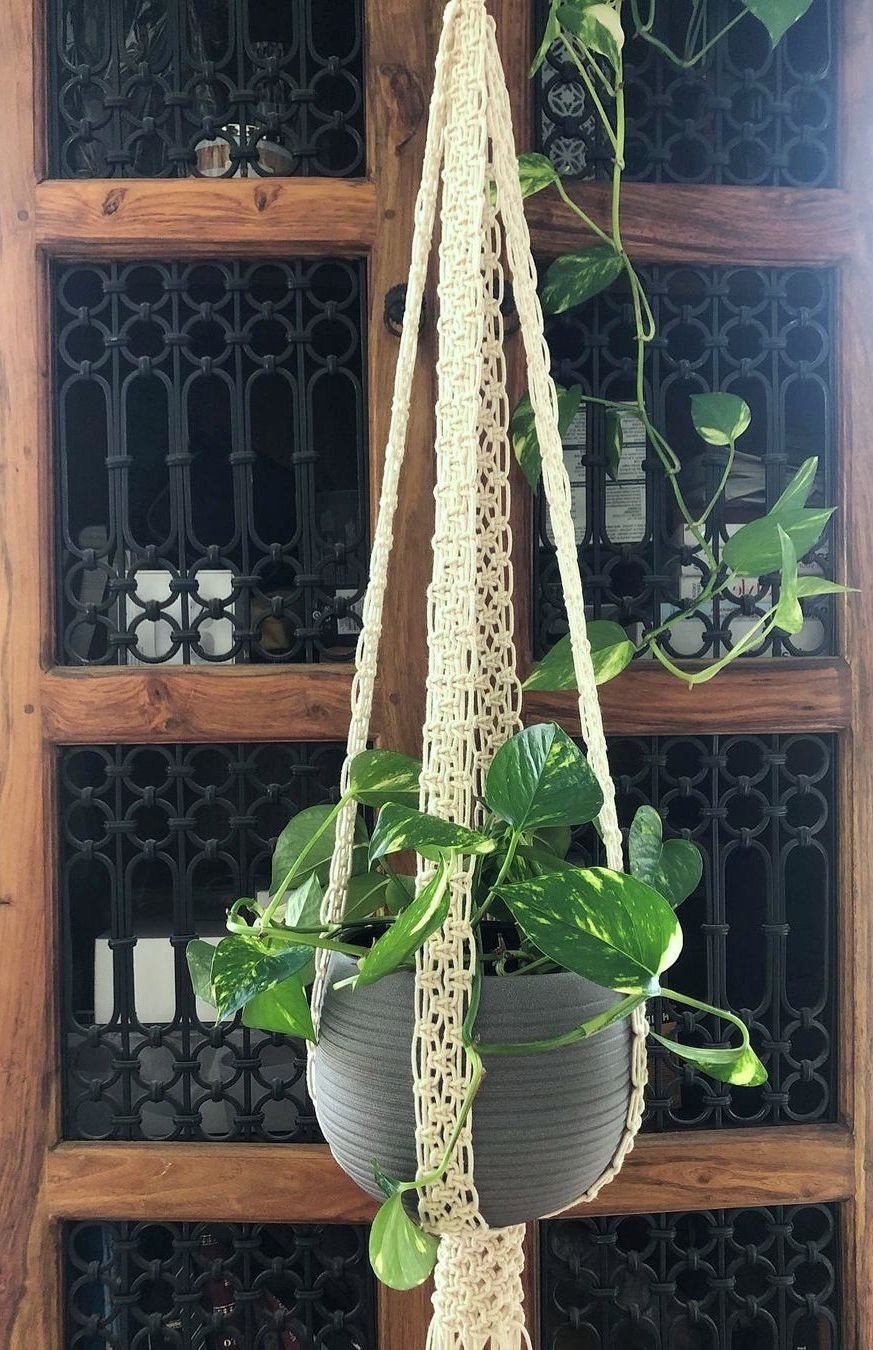 Macrame Plant Hanger-black Or Natural White Cotton Rope -macrame Shelf-candle Holder- Pot Hanger Or Macrame Hanging Table, No Tassel /fringe