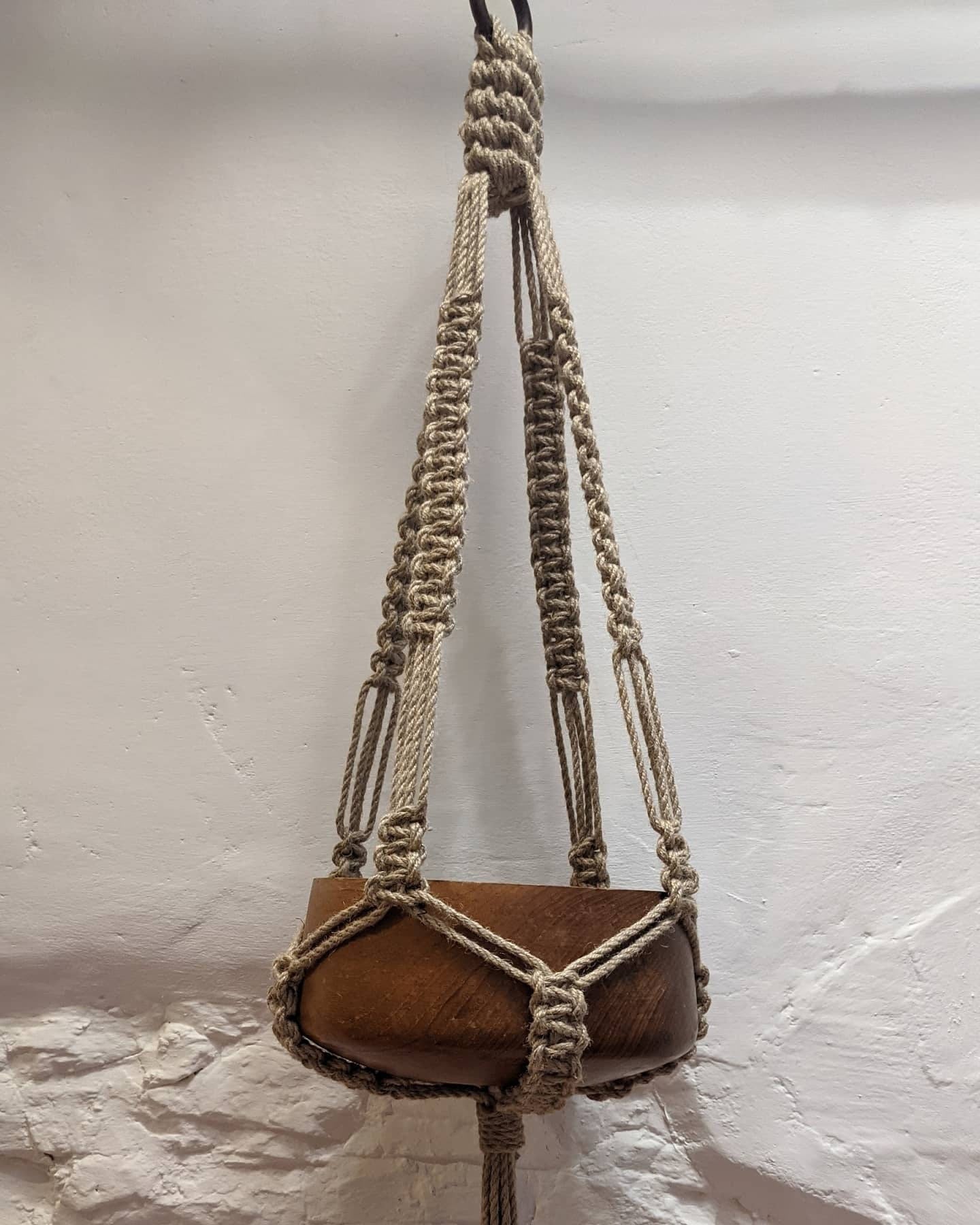 Macrame Plant Hanger In Natural Jute | Boho Hanging Planter Gift | Rustic Indoor Plant Decor | Sustainable Handmade Uk