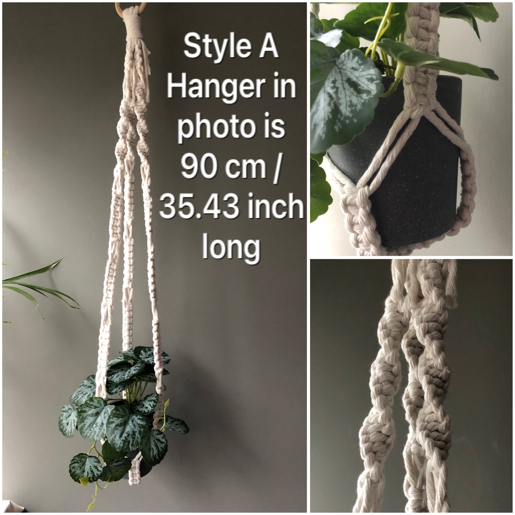 Macrame Planthanger Naturel, Plant Hanger Boho Home Decor, Plant Gift, No Tassel Plantlover Plantgift Plantholder
