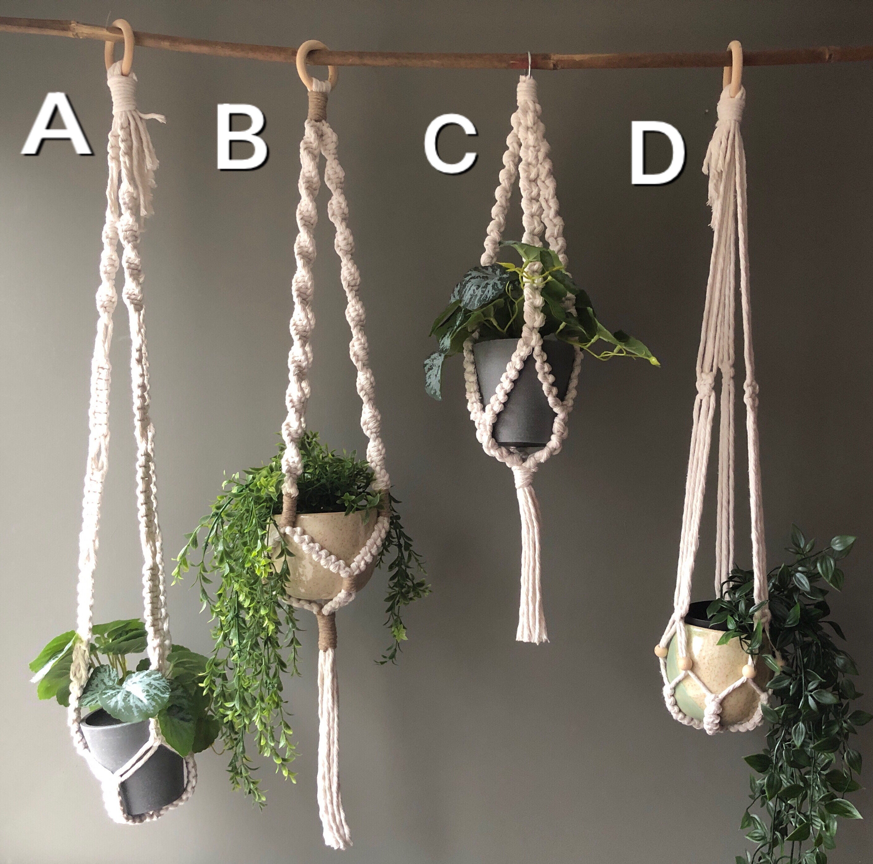 Macrame Planthanger Naturel, Plant Hanger Boho Home Decor, Plant Gift, No Tassel Plantlover Plantgift Plantholder