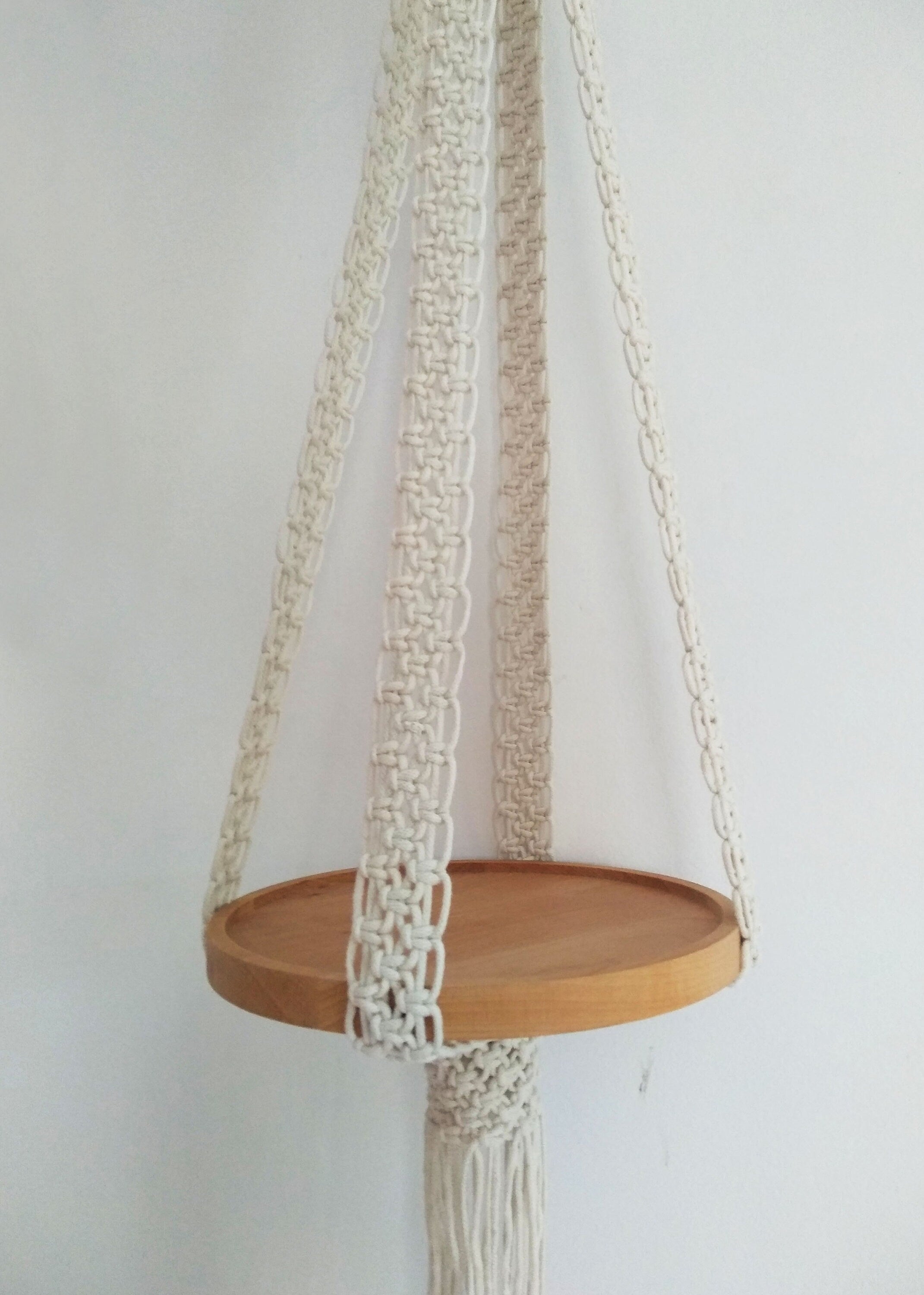 Macrame Plant Hanger-black Or Natural White Cotton Rope -macrame Shelf-candle Holder- Pot Hanger Or Macrame Hanging Table, No Tassel /fringe