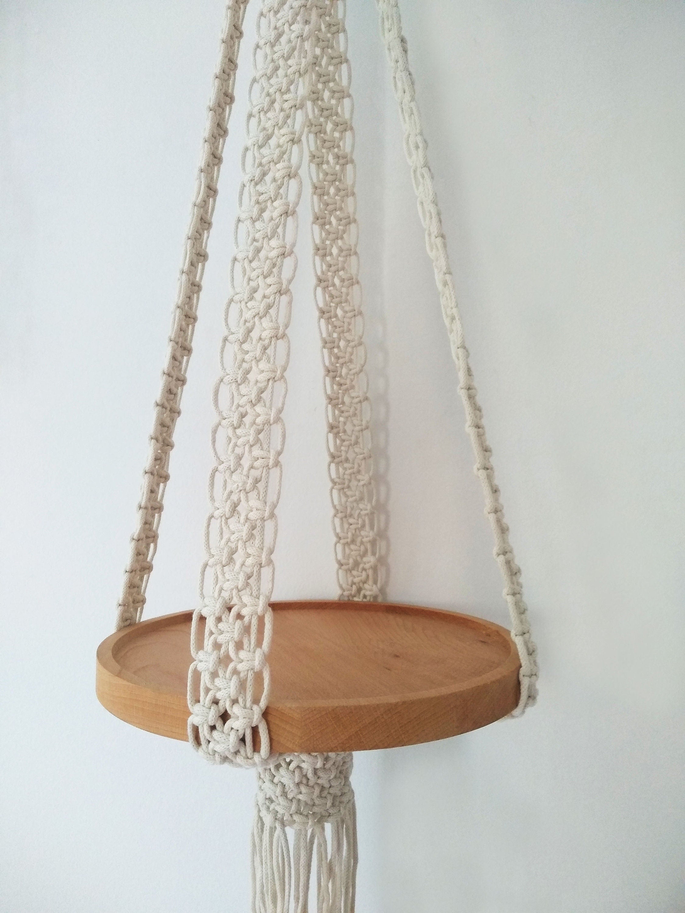 Macrame Plant Hanger-black Or Natural White Cotton Rope -macrame Shelf-candle Holder- Pot Hanger Or Macrame Hanging Table, No Tassel /fringe