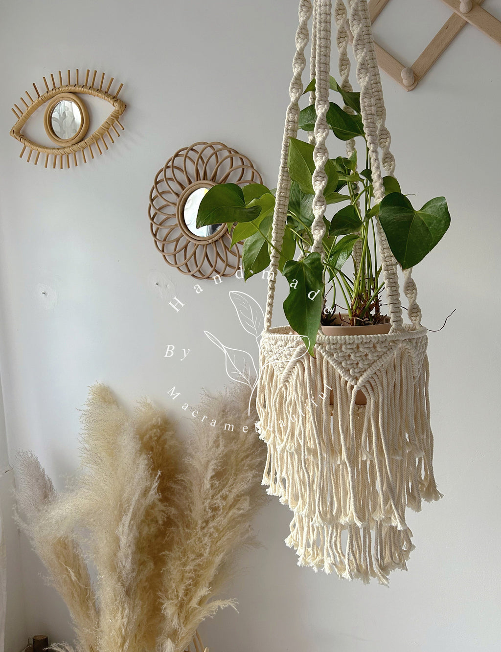 Large Macrame Plant Hanger With Fringe Indoor Plant Hanger Large Hanging Planter Wall Planters Plant Lover Gift Bohemian Home Decor
