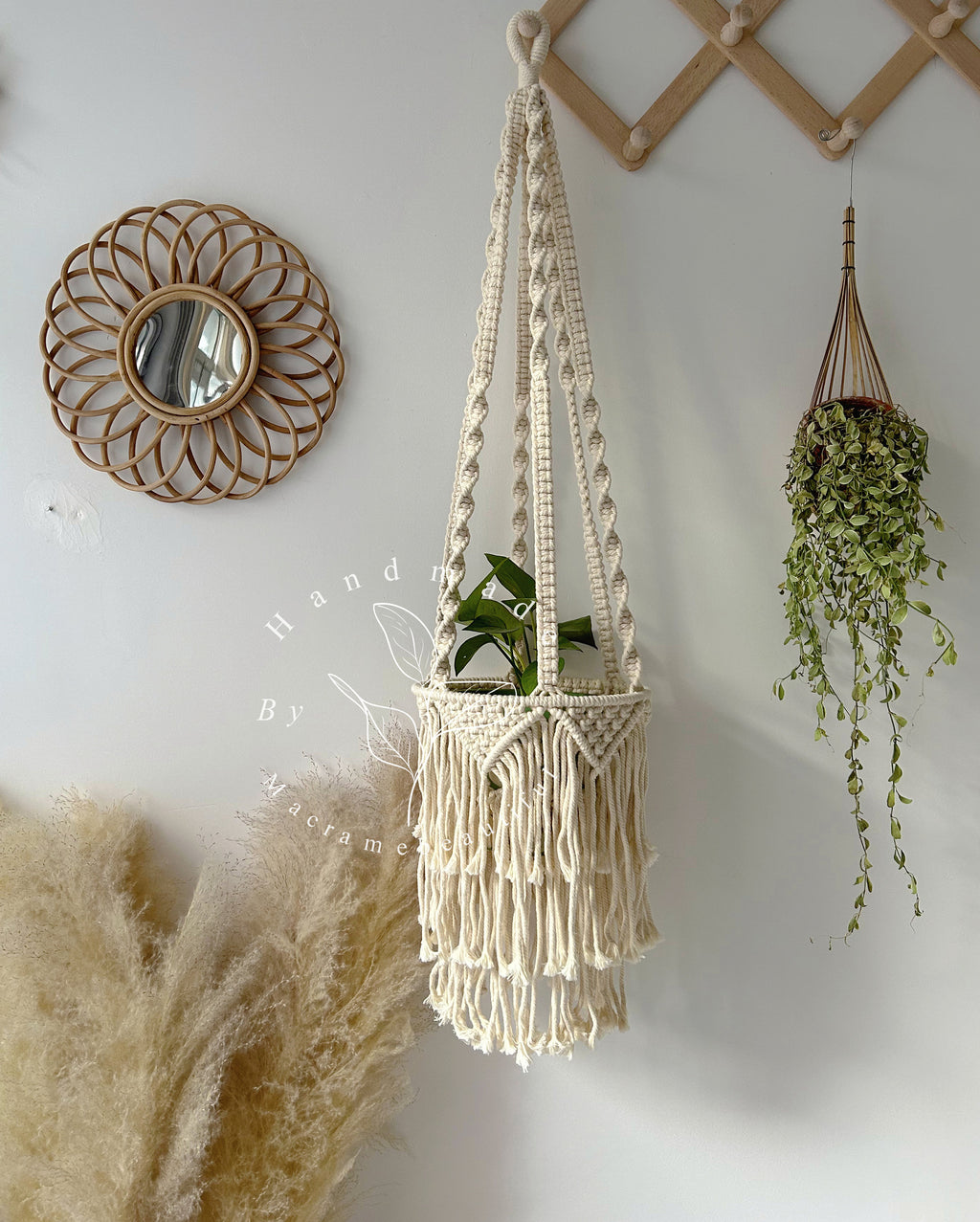 Large Macrame Plant Hanger With Fringe Indoor Plant Hanger Large Hanging Planter Wall Planters Plant Lover Gift Bohemian Home Decor