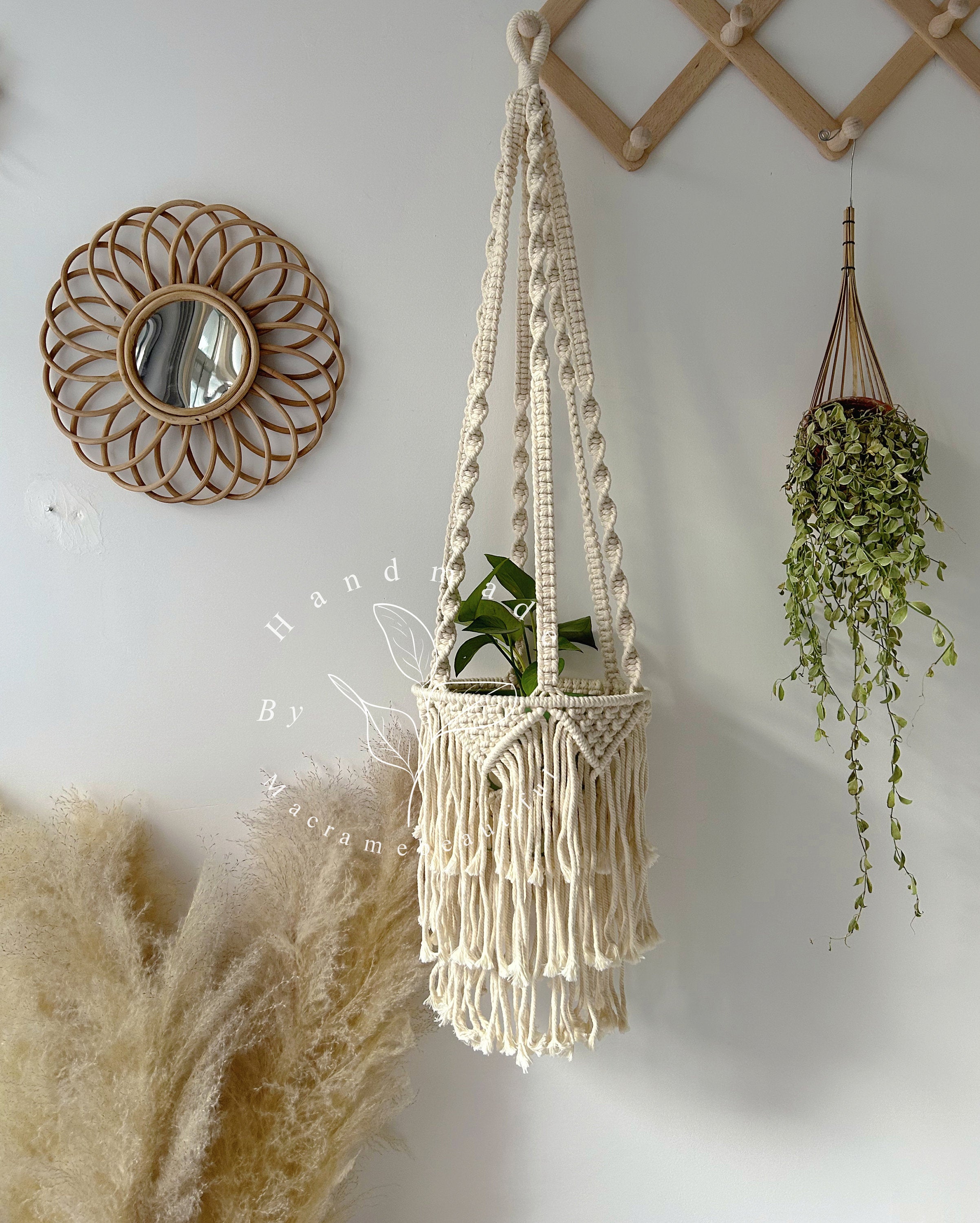 Large Macrame Plant Hanger With Fringe Indoor Plant Hanger Large Hanging Planter Wall Planters Plant Lover Gift Bohemian Home Decor