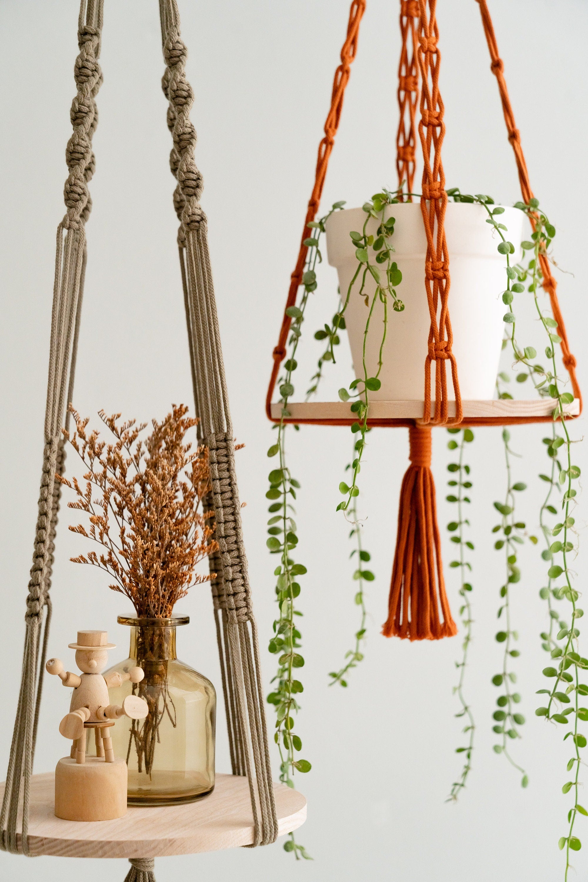 Macrame Plant Holder, Hanging Plant Shelf, Wooden Plant Hanger, Plant Hanger Macrame, Macrame Shelf, Ceiling Plant Holder S21