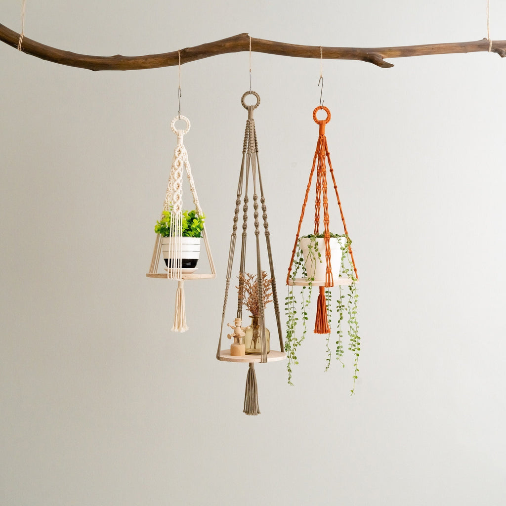 Macrame Plant Holder, Hanging Plant Shelf, Wooden Plant Hanger, Plant Hanger Macrame, Macrame Shelf, Ceiling Plant Holder S21
