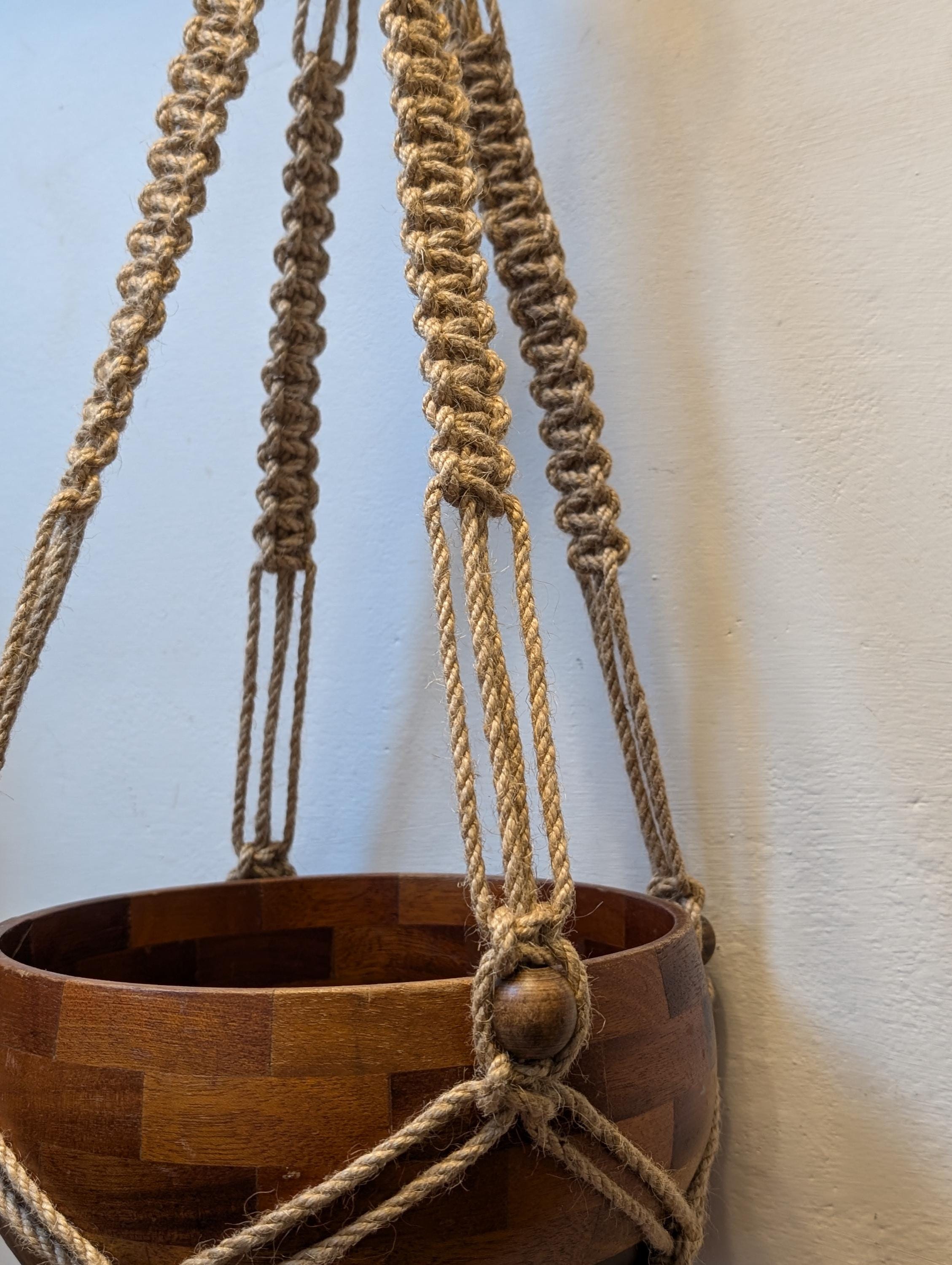 Jute Macrame Plant Hanger Tassel Free With Beads Rustic Pot Holder Housewarming Gift Inside Or Outside Use, Gift For Plant Lover