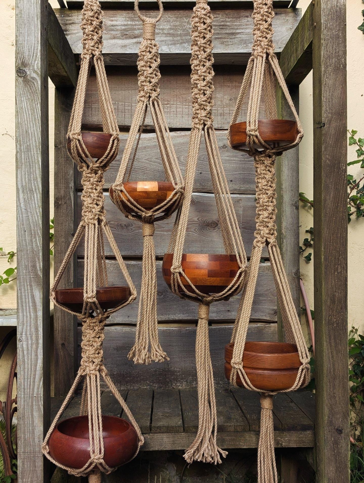 Large Macrame Plant Hanger For Big Pots | Chunky Natural Jute Hanging Planter | Rustic Statement Indoor Plant Holder | Handmade Uk