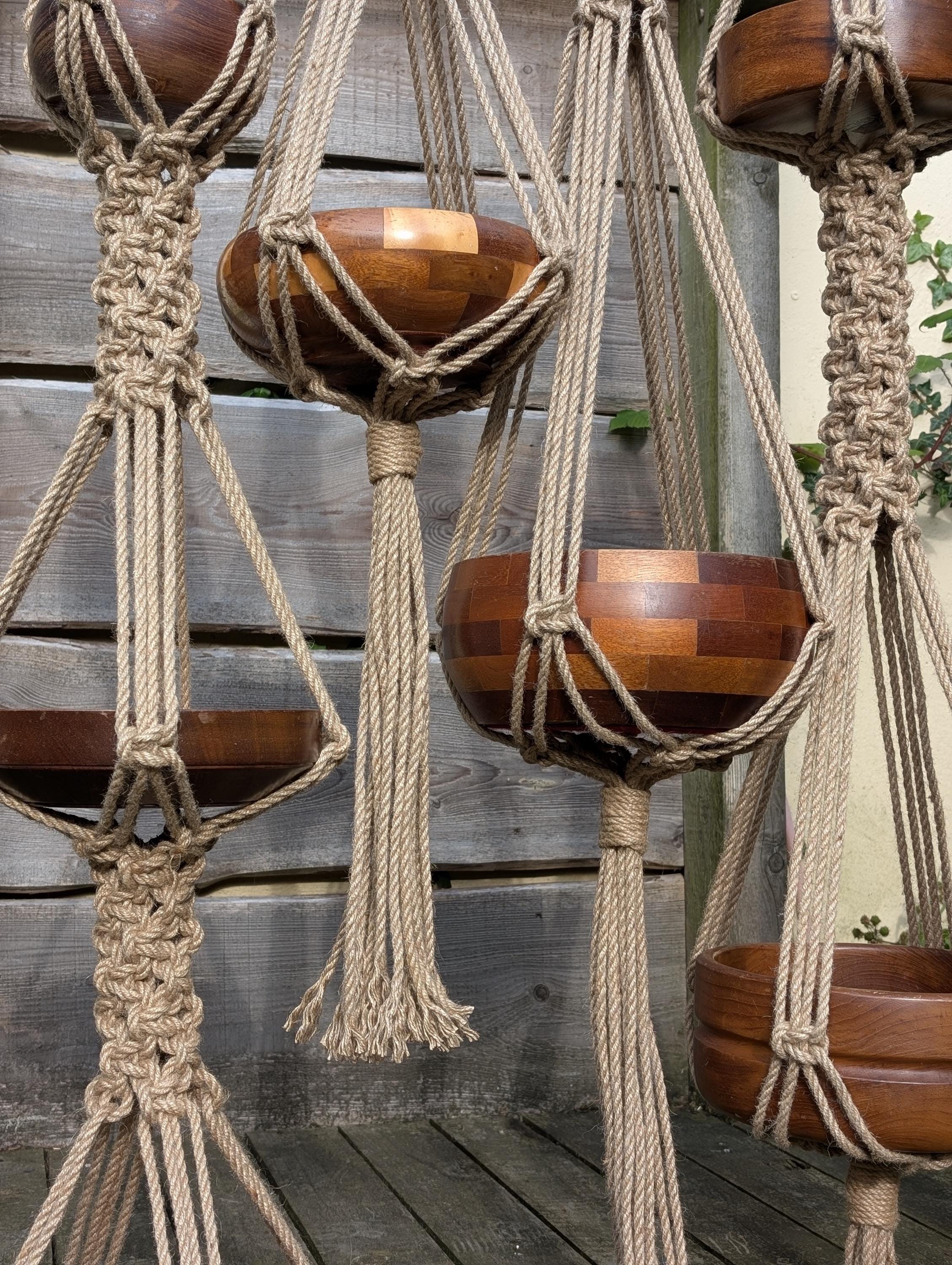Large Macrame Plant Hanger For Big Pots | Chunky Natural Jute Hanging Planter | Rustic Statement Indoor Plant Holder | Handmade Uk