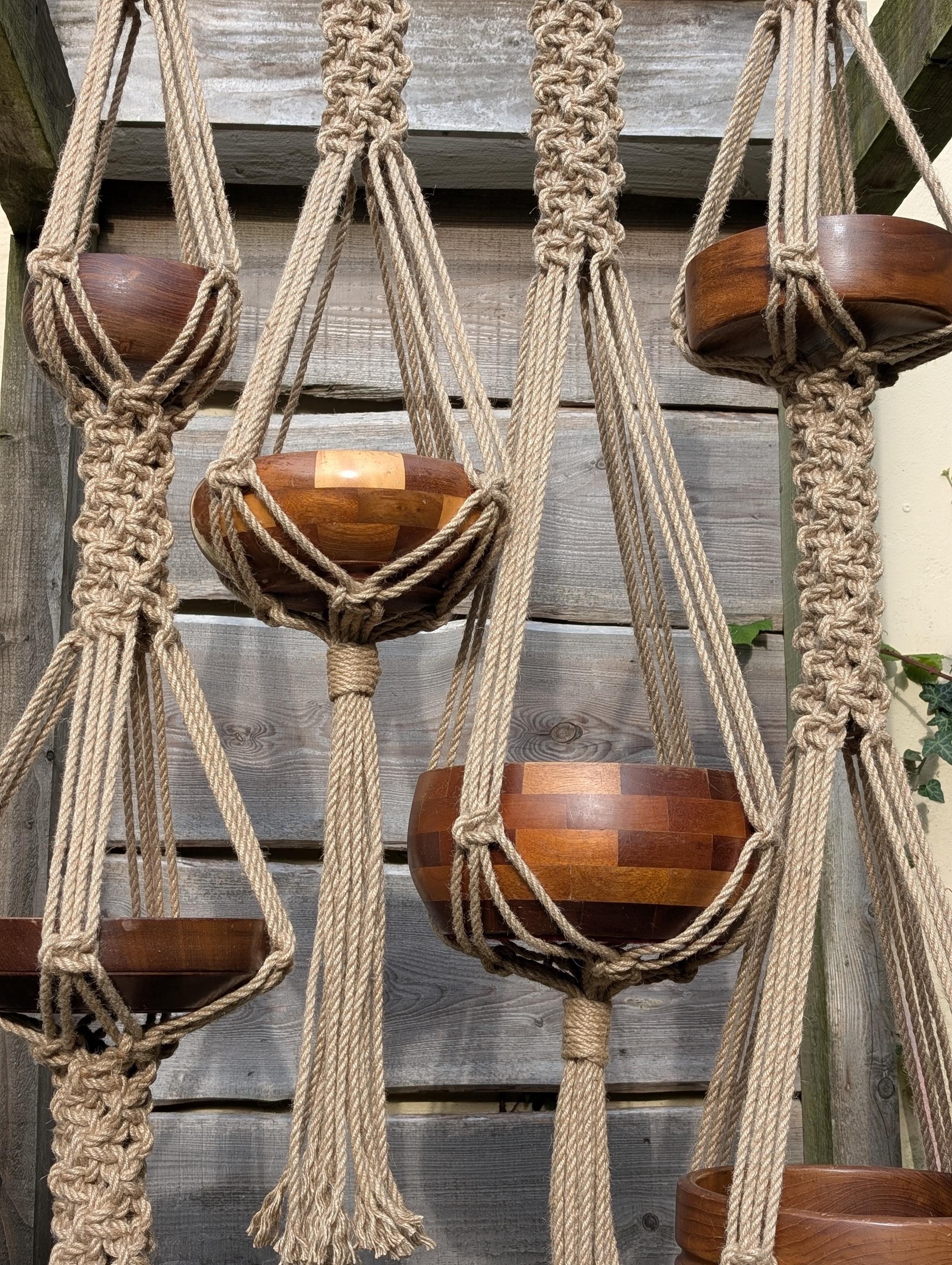 Large Macrame Plant Hanger For Big Pots | Chunky Natural Jute Hanging Planter | Rustic Statement Indoor Plant Holder | Handmade Uk