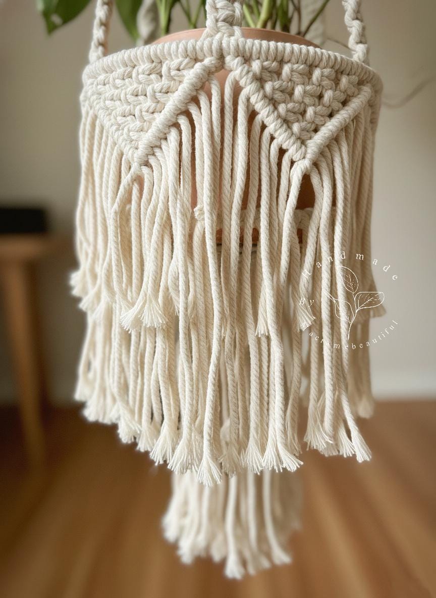 Large Macrame Plant Hanger With Fringe Indoor Plant Hanger Large Hanging Planter Wall Planters Plant Lover Gift Bohemian Home Decor