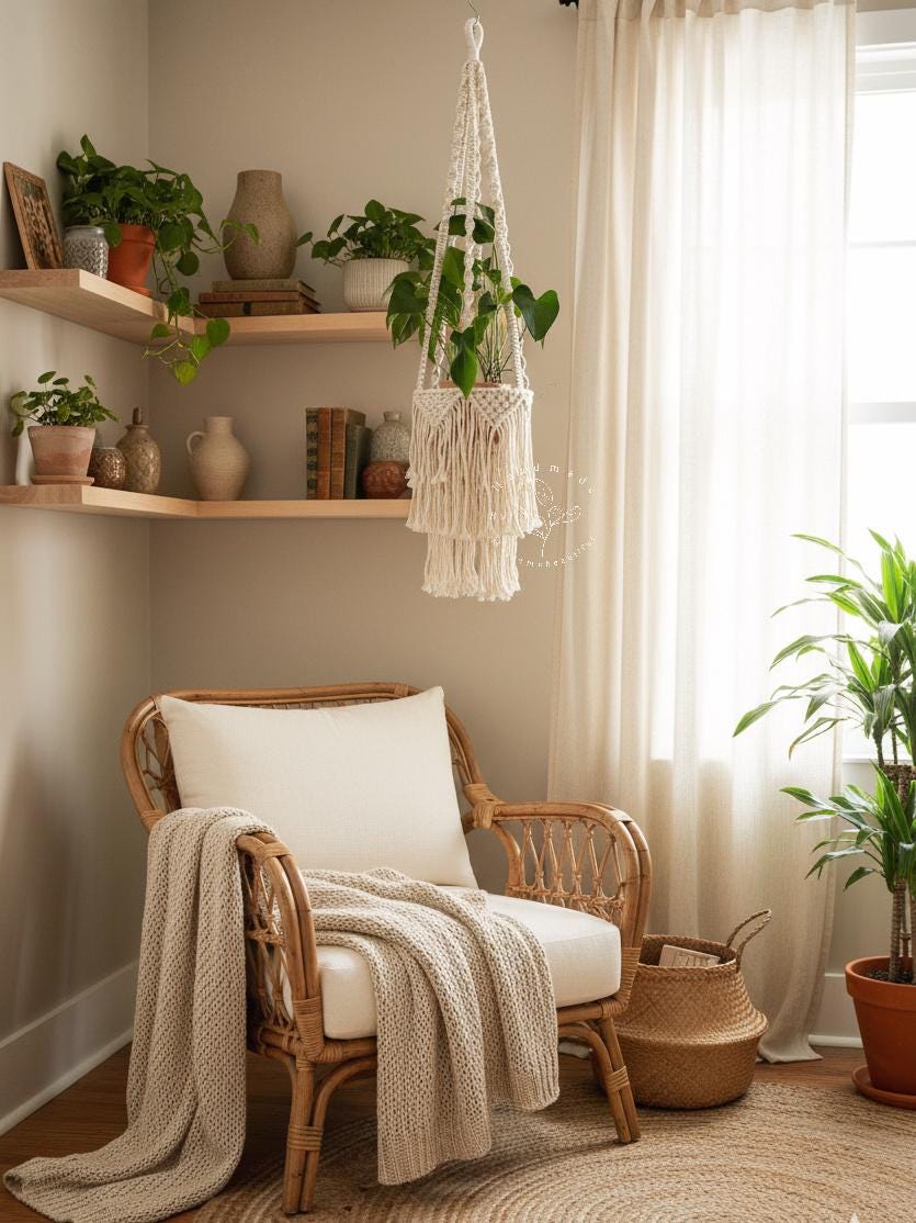 Large Macrame Plant Hanger With Fringe Indoor Plant Hanger Large Hanging Planter Wall Planters Plant Lover Gift Bohemian Home Decor