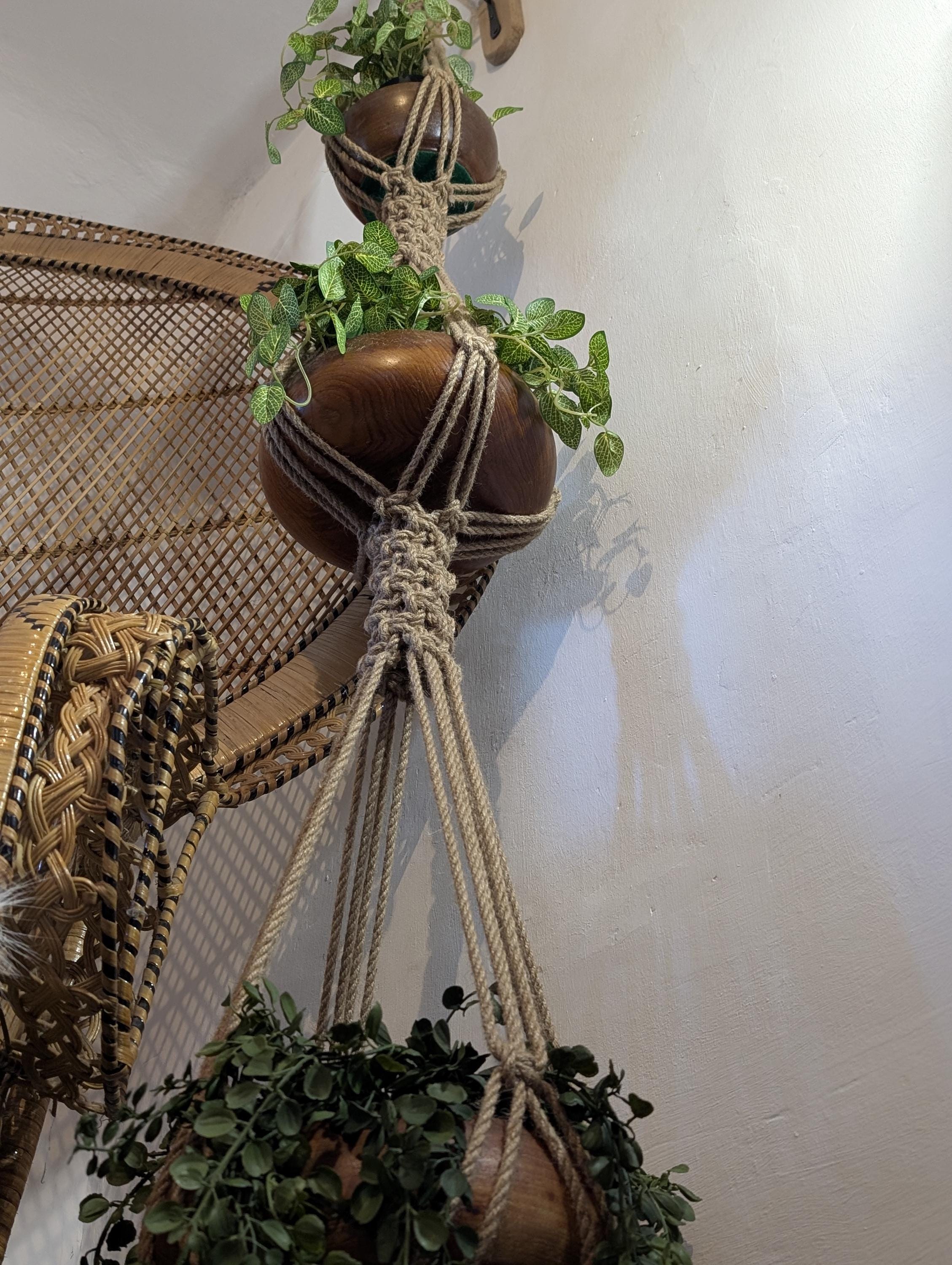 Large Macrame Plant Hanger For Big Pots | Chunky Natural Jute Hanging Planter | Rustic Statement Indoor Plant Holder | Handmade Uk