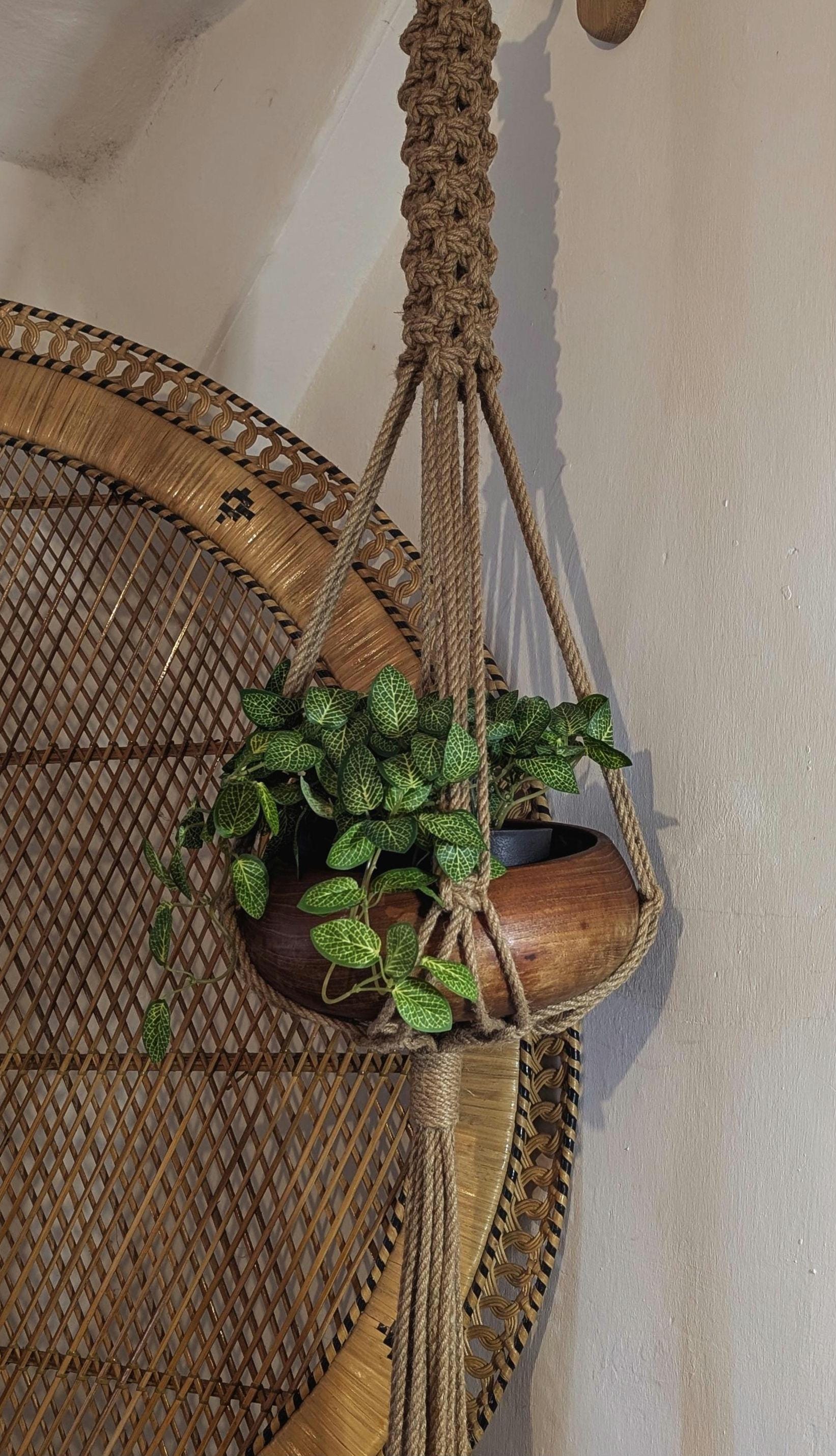 Large Macrame Plant Hanger For Big Pots | Chunky Natural Jute Hanging Planter | Rustic Statement Indoor Plant Holder | Handmade Uk