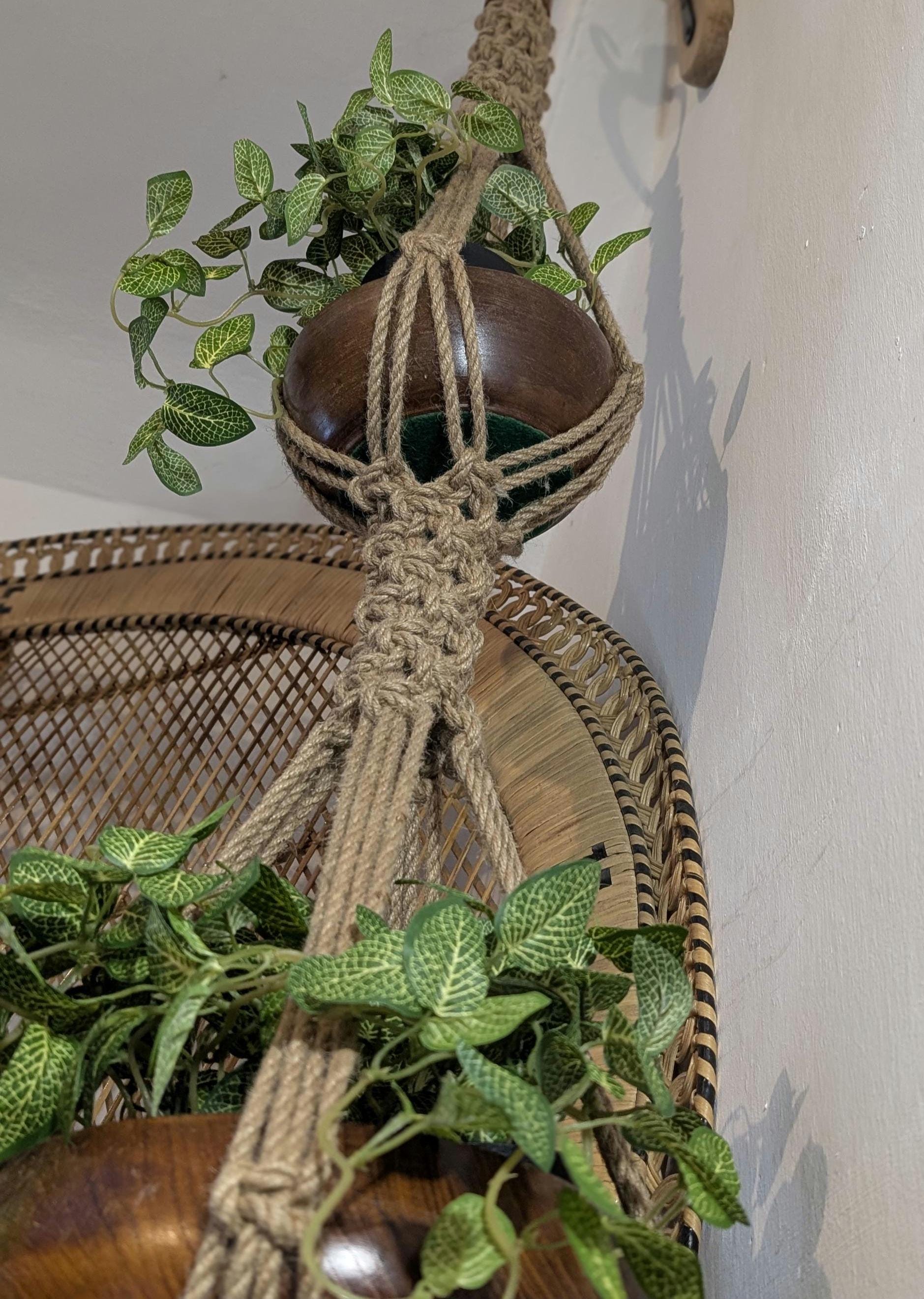 Large Macrame Plant Hanger For Big Pots | Chunky Natural Jute Hanging Planter | Rustic Statement Indoor Plant Holder | Handmade Uk