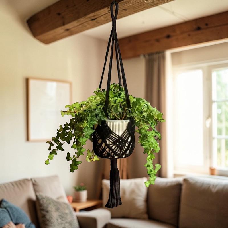 Boho Macrame Plant Hanger, Woven Cotton Rope Hanging Basket For Succulents