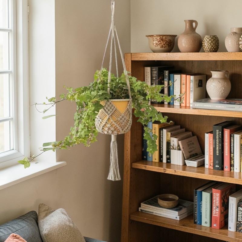 Boho Macrame Plant Hanger, Woven Cotton Rope Hanging Basket For Succulents