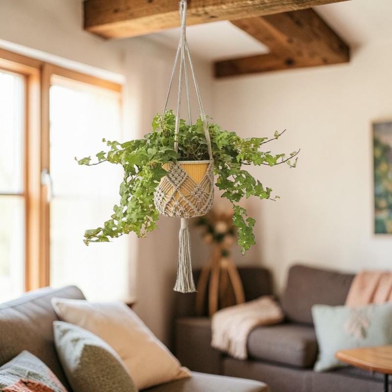 Boho Macrame Plant Hanger, Woven Cotton Rope Hanging Basket For Succulents