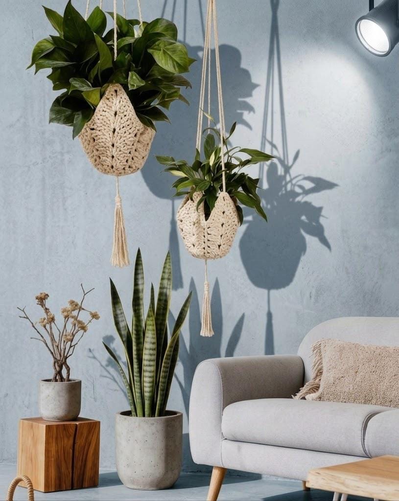 Handmade Boho Macrame Plant Hangers 2 Pack, Jute Hanging Planters With S Hooks, Woven Flower Pot Holders For Indoor & Outdoor Bohemian Home