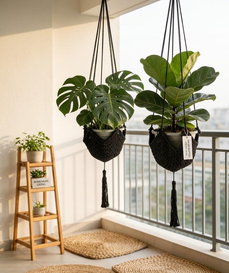 Handmade Boho Macrame Plant Hangers 2 Pack, Jute Hanging Planters With S Hooks, Woven Flower Pot Holders For Indoor & Outdoor Bohemian Home
