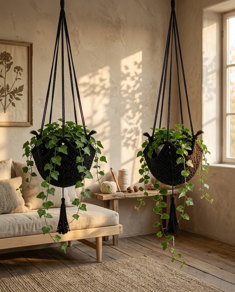 Handmade Boho Macrame Plant Hangers 2 Pack, Jute Hanging Planters With S Hooks, Woven Flower Pot Holders For Indoor & Outdoor Bohemian Home