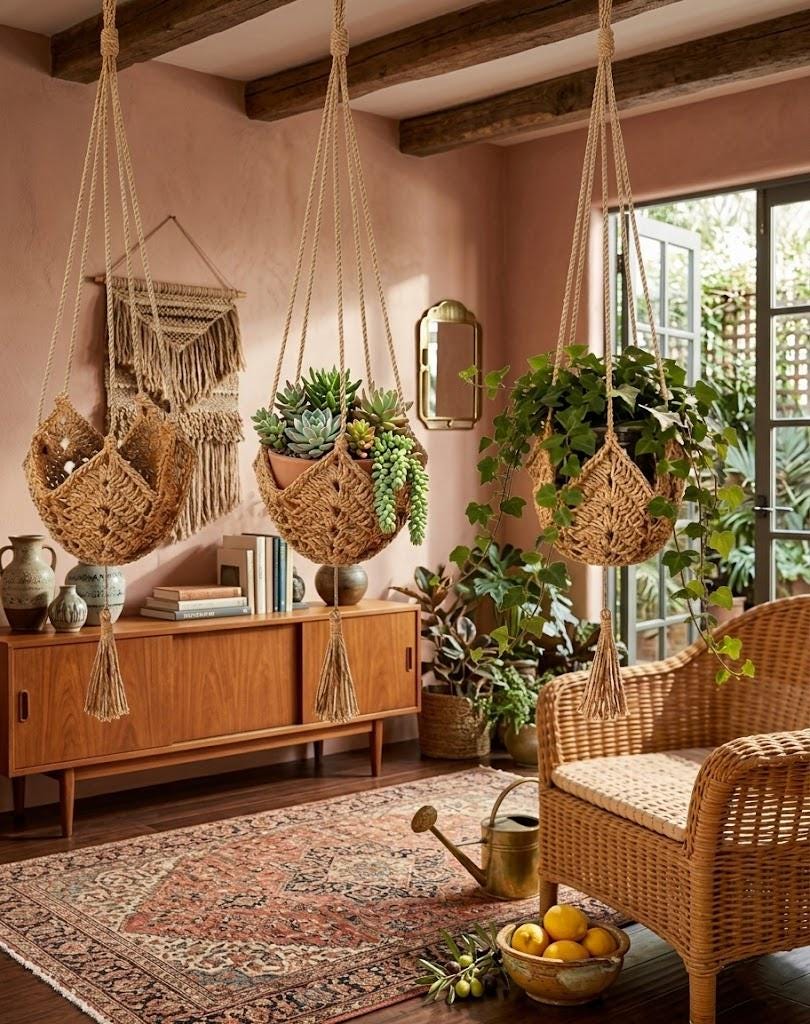 Handmade Boho Macrame Plant Hangers 2 Pack, Jute Hanging Planters With S Hooks, Woven Flower Pot Holders For Indoor & Outdoor Bohemian Home
