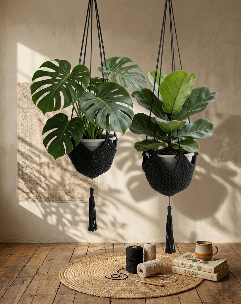 Handmade Boho Macrame Plant Hangers 2 Pack, Jute Hanging Planters With S Hooks, Woven Flower Pot Holders For Indoor & Outdoor Bohemian Home