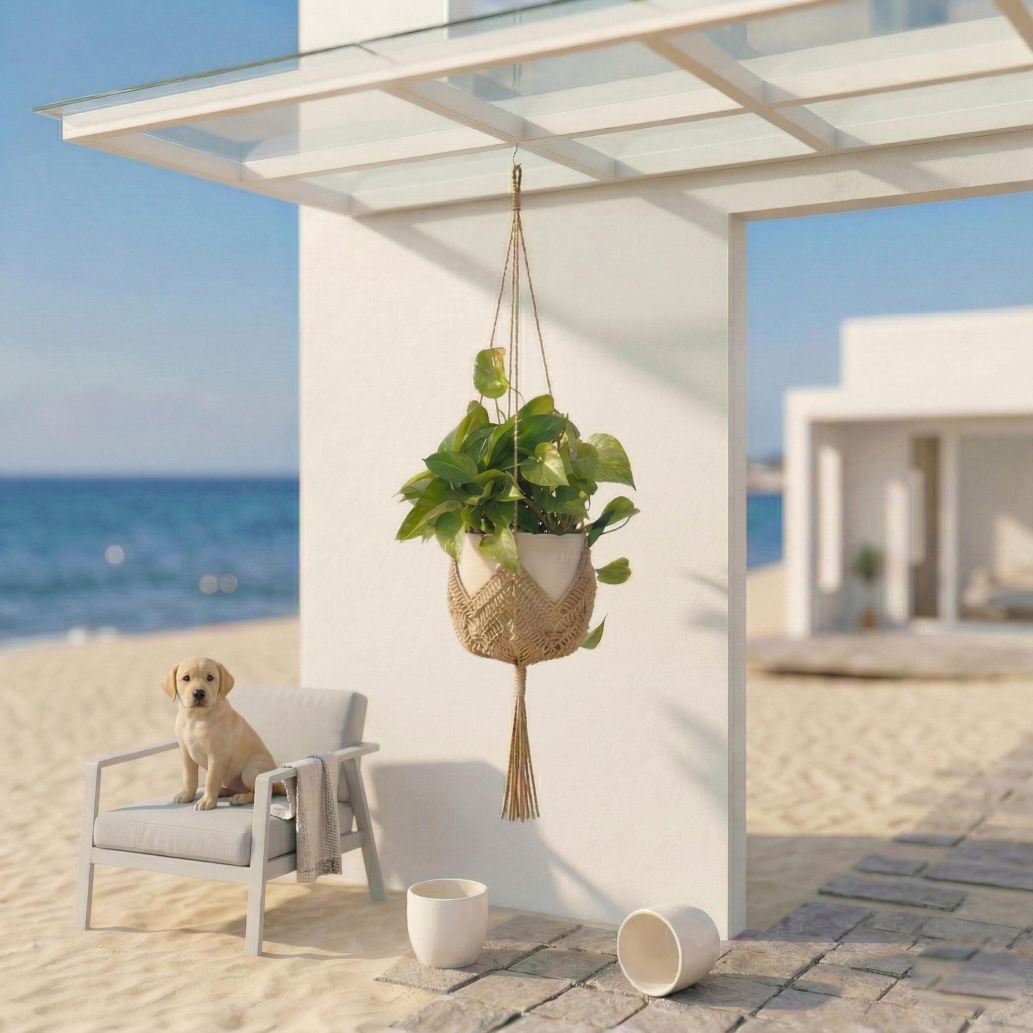 Handcrafted Boho Jute Plant Hangers, Set Of 2 Wall Hanging Baskets With S Hooks, Macrame Planter Holder